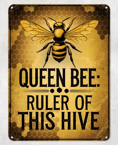 Queen Bee Ruler This Hive Metal Poster Wall Tin Sign Man Cave Shed Home Plaque --Tin Sign