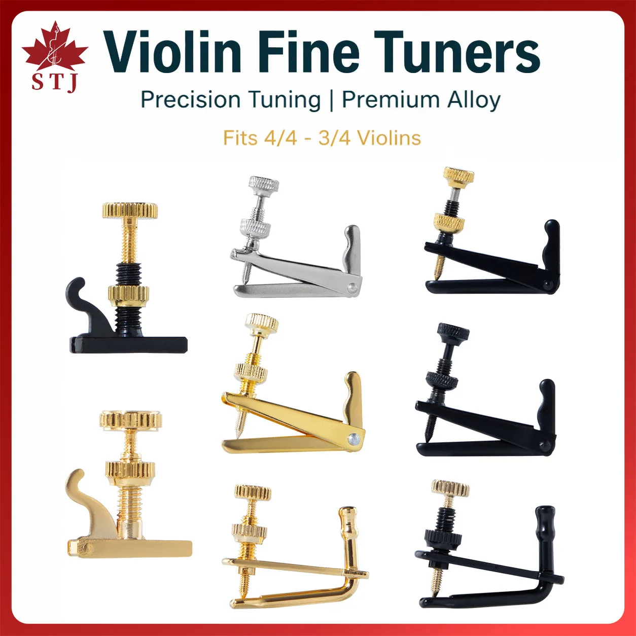 4pcs Violin Fiddler Fine Tuners Spinner Adjuster Strings Hooks 4/4 3/4 1/2 1/4 1/8 Black/ Golden/Silver/ Hill-style, Violin Part