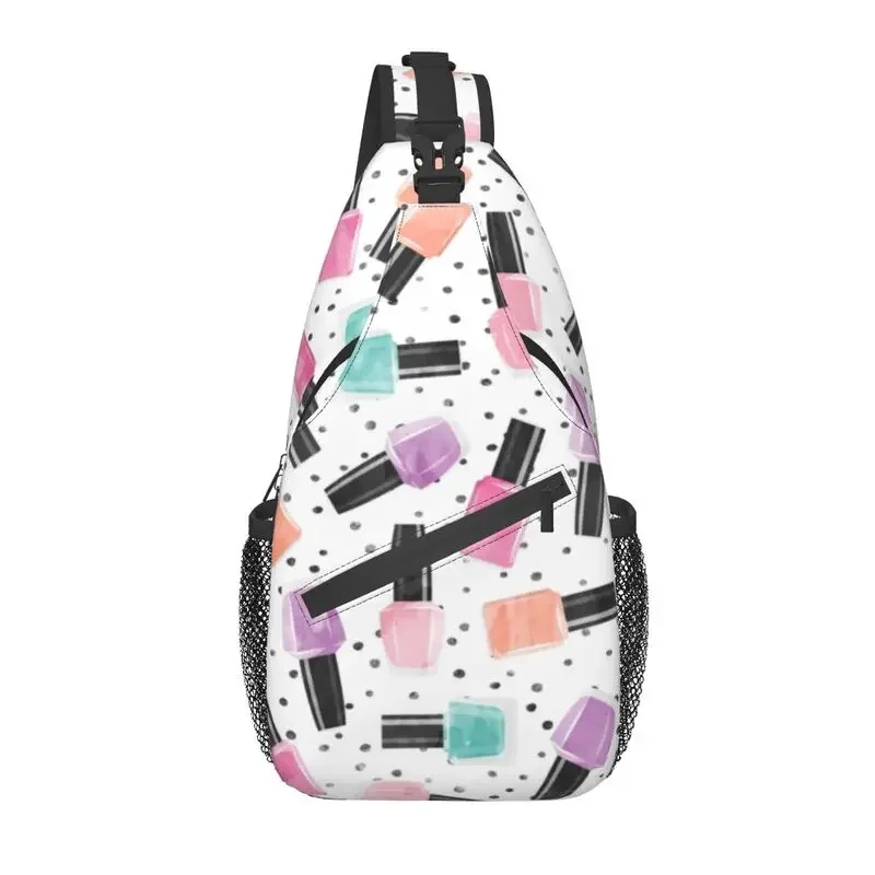 Cool Nail Polish Polka Dots Crossbody Sling Backpack Men Manicurist Pop Art Shoulder Chest Bag for Traveling