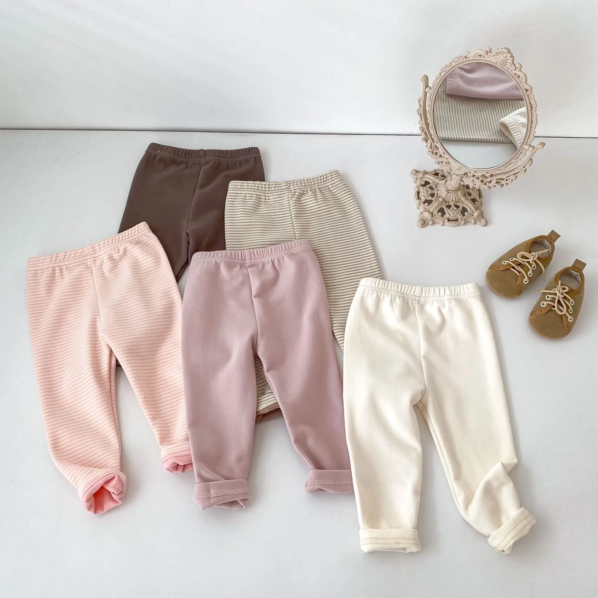 6M-4Y Autumn Baby Leggings Stripe Solid Color Pants for Toddler Girls Boys Elastic Waist Casual Trousers