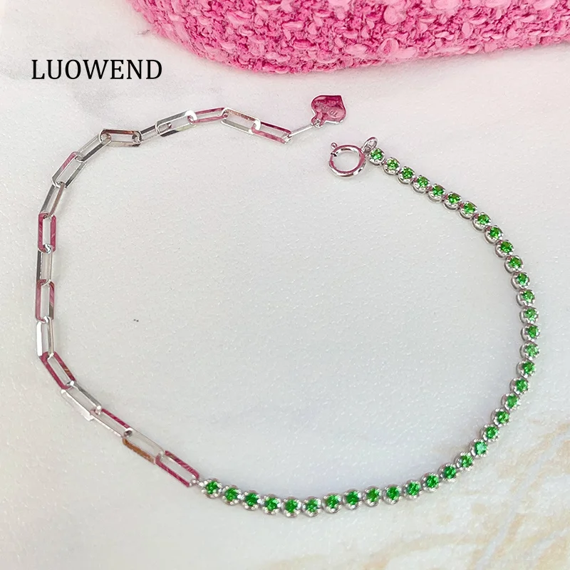 

LUOWEND 100% 18K White Gold Bracelet Fashion AB Design Elegant Style Real Natural Tsavorite Bracelet for Women Fine Jewelry