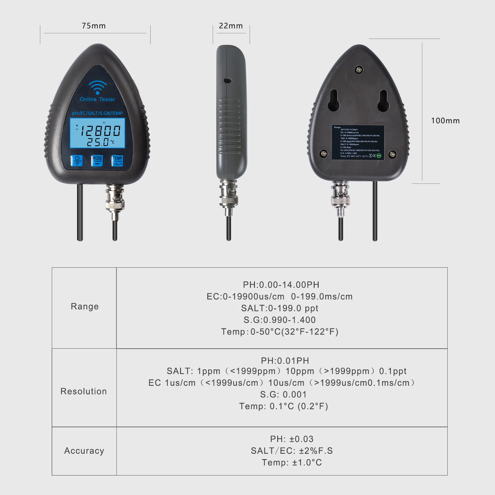 Bluetooth Wifi Cyfrowy tester jakości wody 5 w 1 Analizator wody Zdalny monitor Powiadomienie o alarmie dla akwarium z wodą pitną