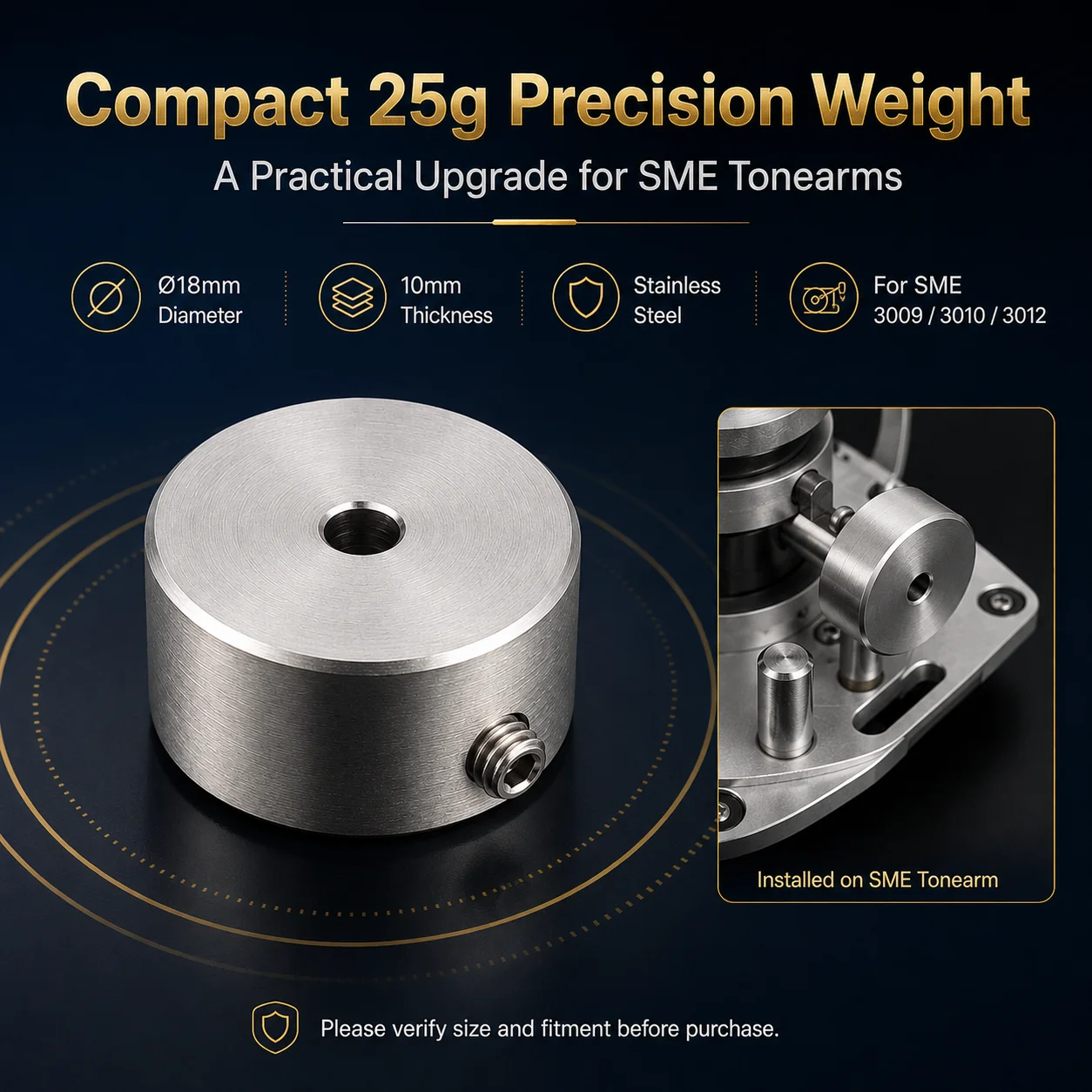 Stainless Steel Precision Balance Counterweight 25g for SME 3009 3010 3012 Tonearm Vinyl Record Player Hi‑Fi Replacement Part