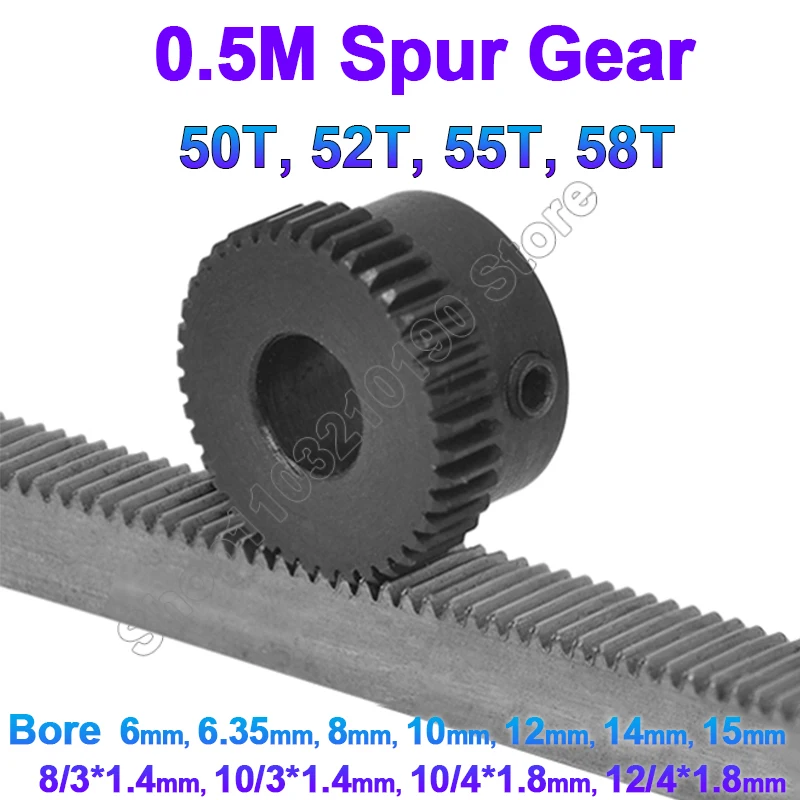 

0.5 Modulus 0.5M Spur Gear With Step Black Convex Pinion Gear 50T-58T Transmission Motor Gear Parts Bore 6 6.35 8 10 12 14 15mm