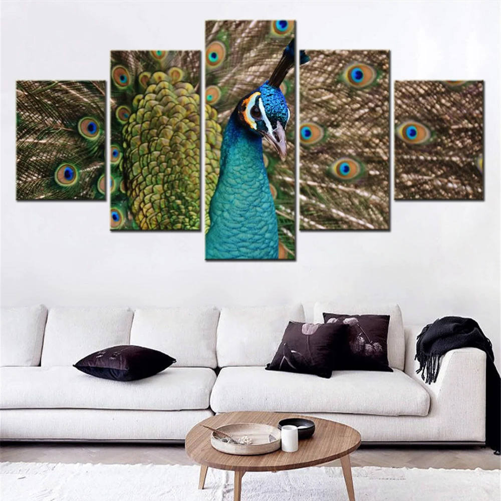 

5 Pieces Wall Art Canvas Animal Poster Peacock Opening Screen Picture Print Living Room Wallpaper Bedroom Mural Home Decoration