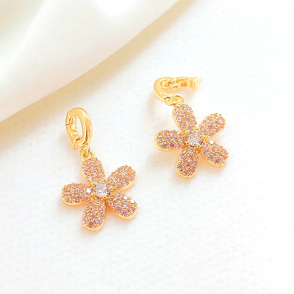 1 PCS Brass coated gold Zircon inlay Flower Universal Pendant Buckle DIY jewelry making Necklace, bracelet, clothing Accessory