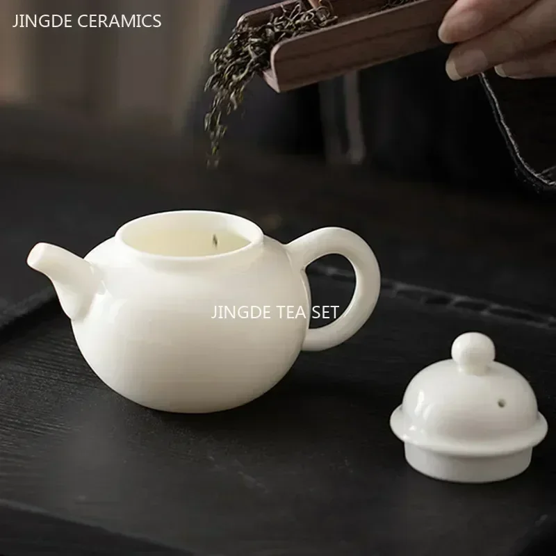 Mutton Fat Jade White Porcelain Teapot Chinese Ceramic Tea Infuser Handmade Filter Xishi Pot Traditional Porcelain Tea Set