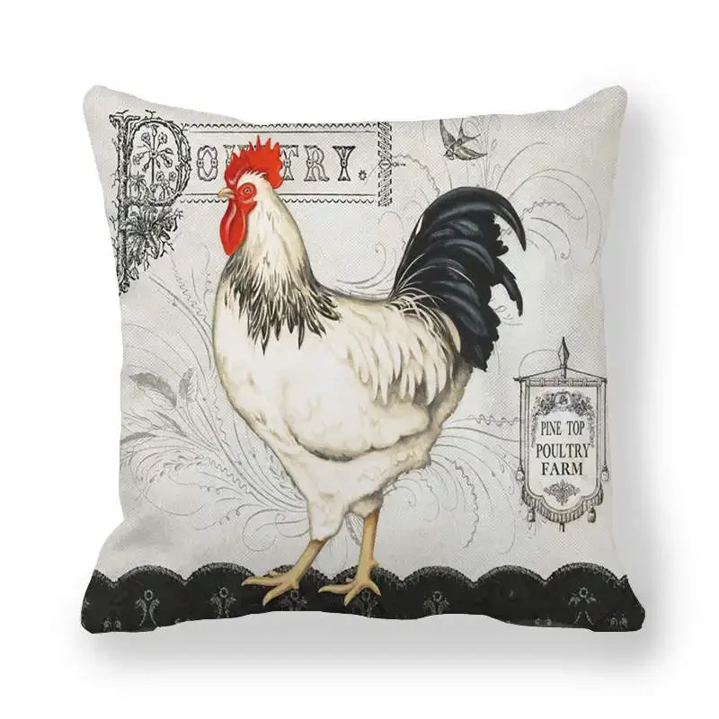 Interesting Hen Cock Print Pattern Cushion Cover for Home Living Room Sofa Decoration Square Polyester Pillow