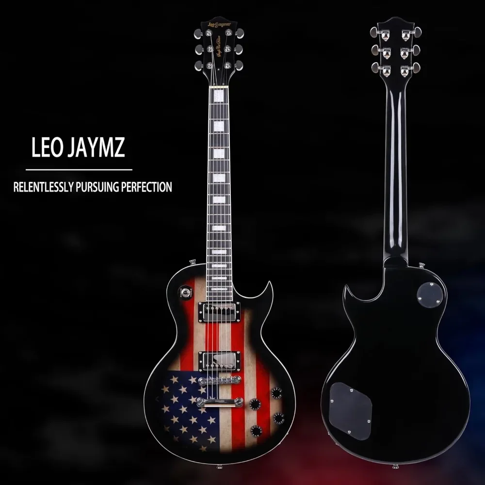 Full Size Single Cut Electric Guitar -Mahogany Body, Mahogany Neck on C+U Shape with Amazing US Flag Sticker on Arched Top