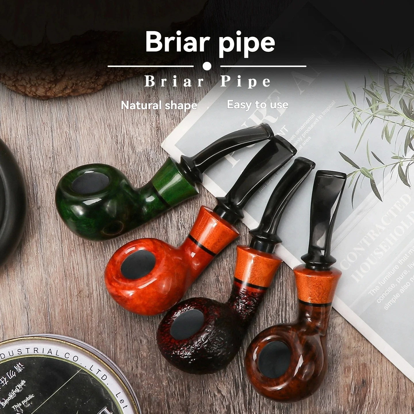 

Briar Wood Apple Shape Tobacco Pipe with 9mm Filter - Men's Gift