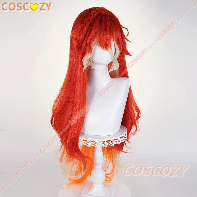Wuthering Waves 아우가스타 코스프레 가발 레드 오렌지 화이트 긴 웨이브 머리 합성 가발 여성용 소녀용 Septimont Rinascita 할로윈