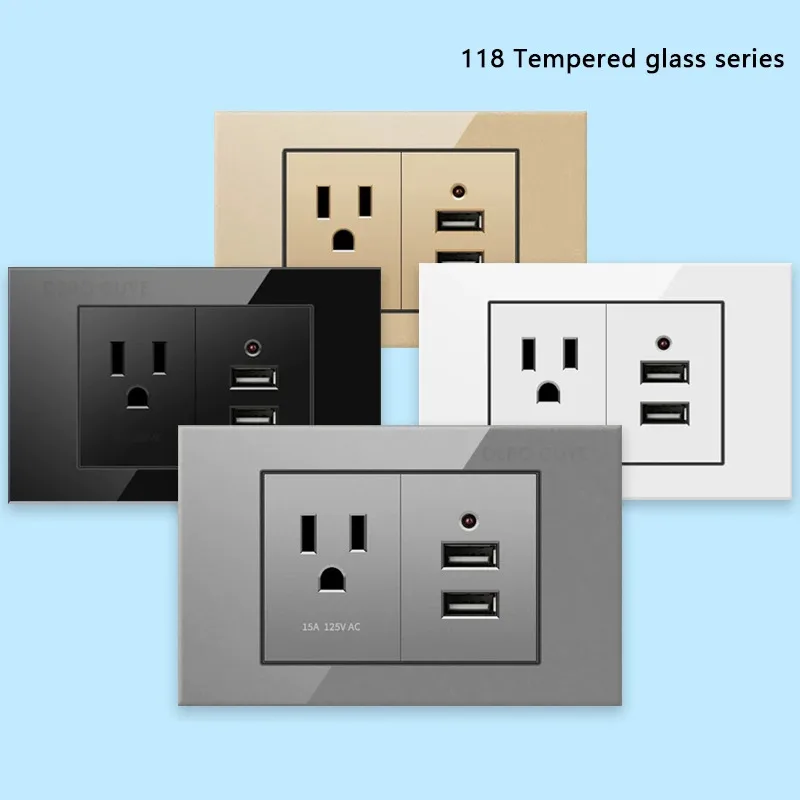 

Стандартная настенная розетка «Американская Мексика» с двойным USB-портом, настенная розетка из закаленного стекла США, 118 мм * 75 мм