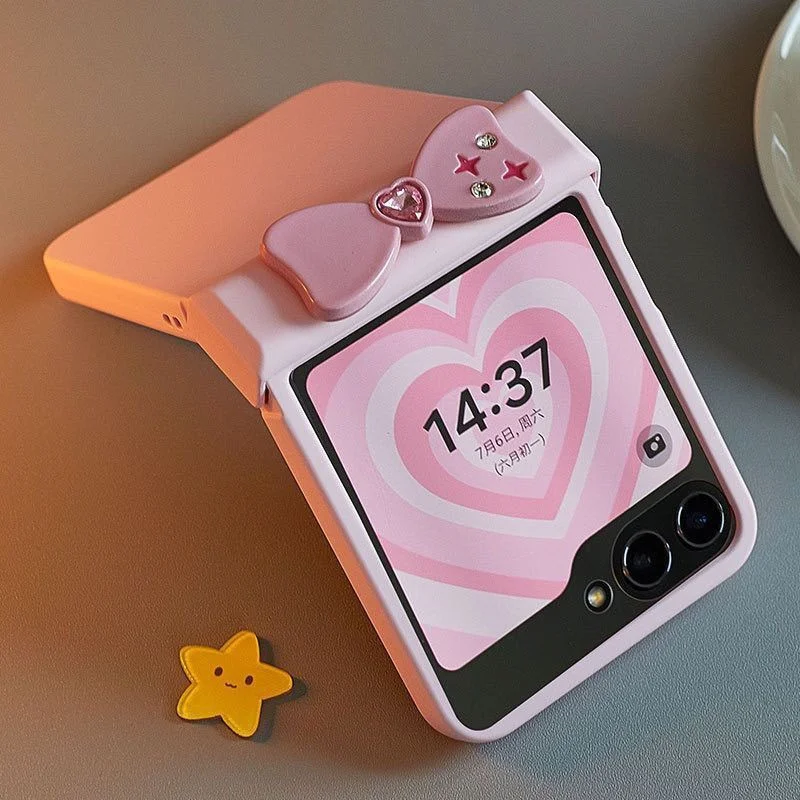

Cute 3d pink bow phone case for Samsung Z Flip7 6 5/Oppo find n3 flip/Xiaomi Mix flip/Razr50ultra Case Kawaii Hard Cover