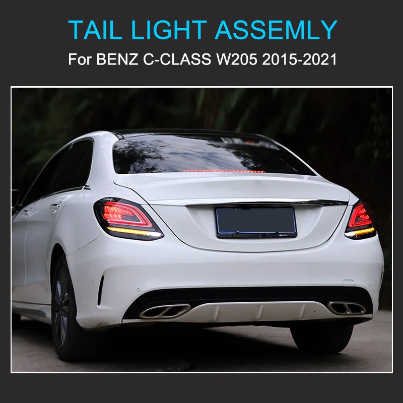 1 Pair LED Tail Light Assembly for Mercedes Benz W205 2015-2021 Taillights C300 C260 with LED Dynamic Turning Rear Tail Lamps