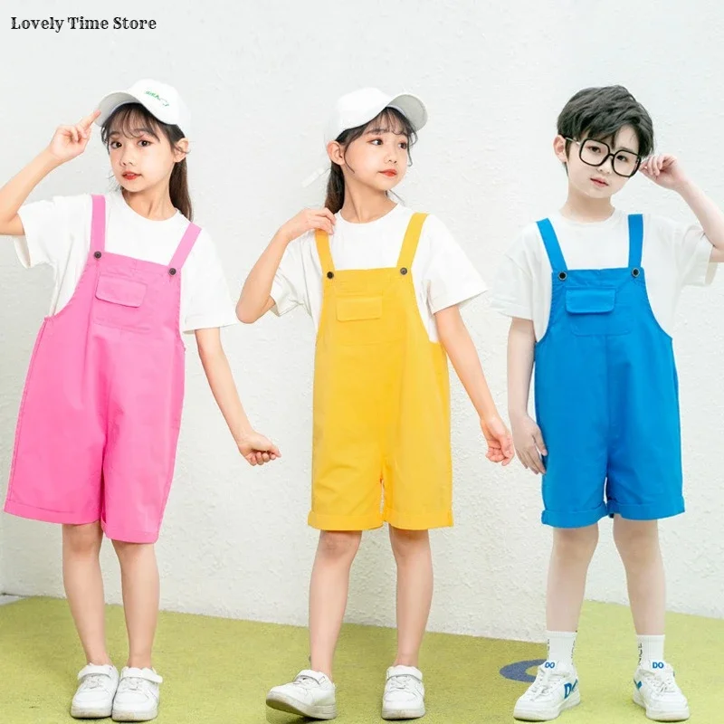 Hip Hop Kids Colorful Overalls Suspender Shorts Girls Dungaree Children Candy Color Short Jumpsuit Romper Boys Streetwear Pants
