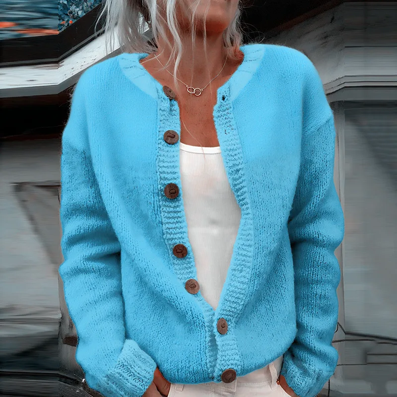 Fall Winter New Fashion Women's Sweater Loose-fit Knit Cardigan Single-button Closure Solid-color Minimalist Top Jacket