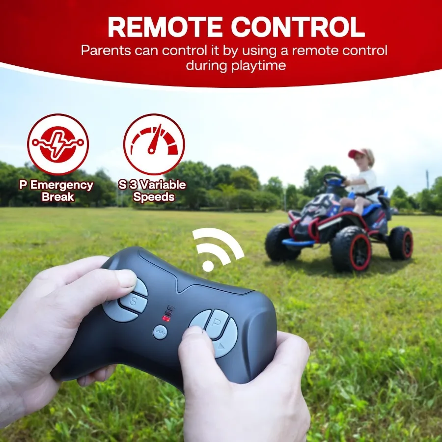 รถของเล่นไฟฟ้า 24V สำหรับเด็กโต รถแข่งกลางแจ้งพร้อมมอเตอร์ทรงพลัง 4 ตัว รวม 300W ลำโพงบลูทูธ และแบตเตอรี่ 24V 7AH ขนาดใหญ่