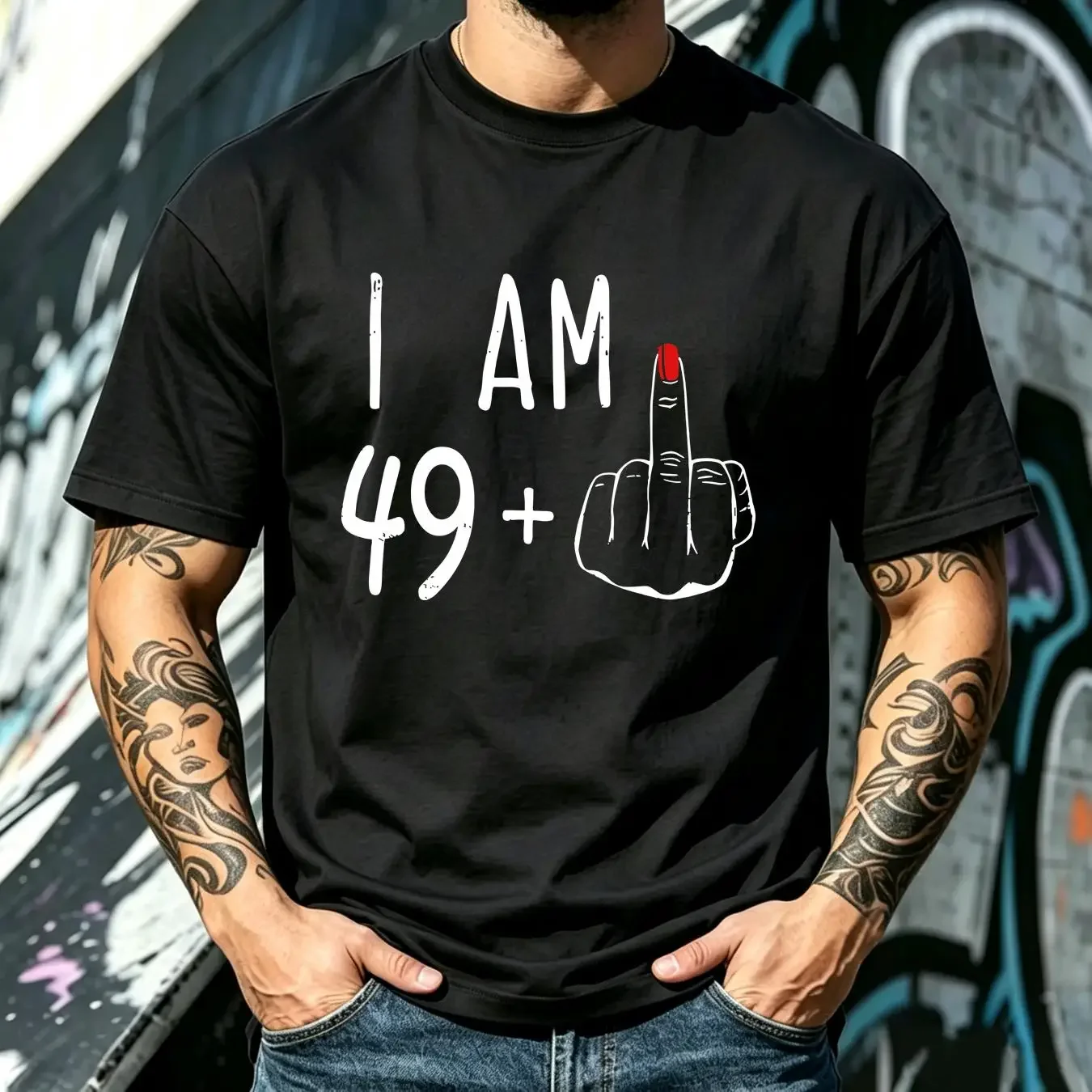 washed T Shirt I Am 49 Middle Finger 50th Birthday  vintage Washed fashion designer clothes Top For Everyday Wear Comfortable