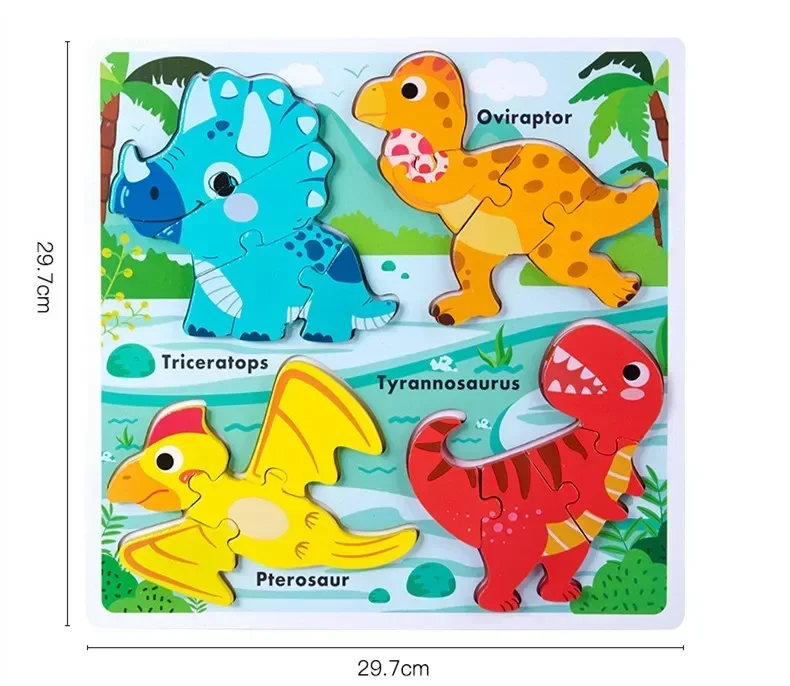 Hölzernes Aufklärungsblock-Puzzle für Kinder, Dinosaurier, Fisch, Auto, Tier, pädagogisches frühes Lernspielzeug, lustiges bestes Geschenk