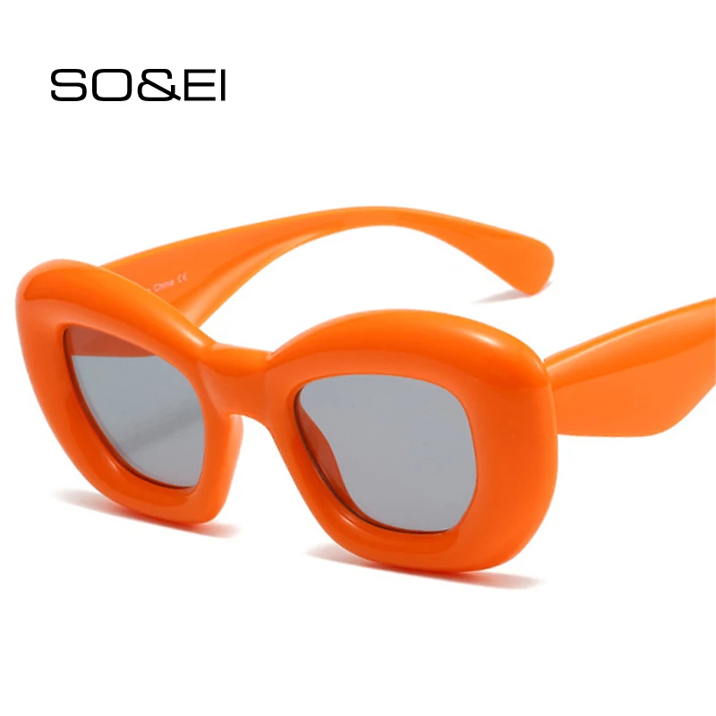 

SO&EI Retro Y2K Cat Eye Men Punk Sunglasses Shades UV400 Women Fashion Polygon Candy Color Sun Glasses