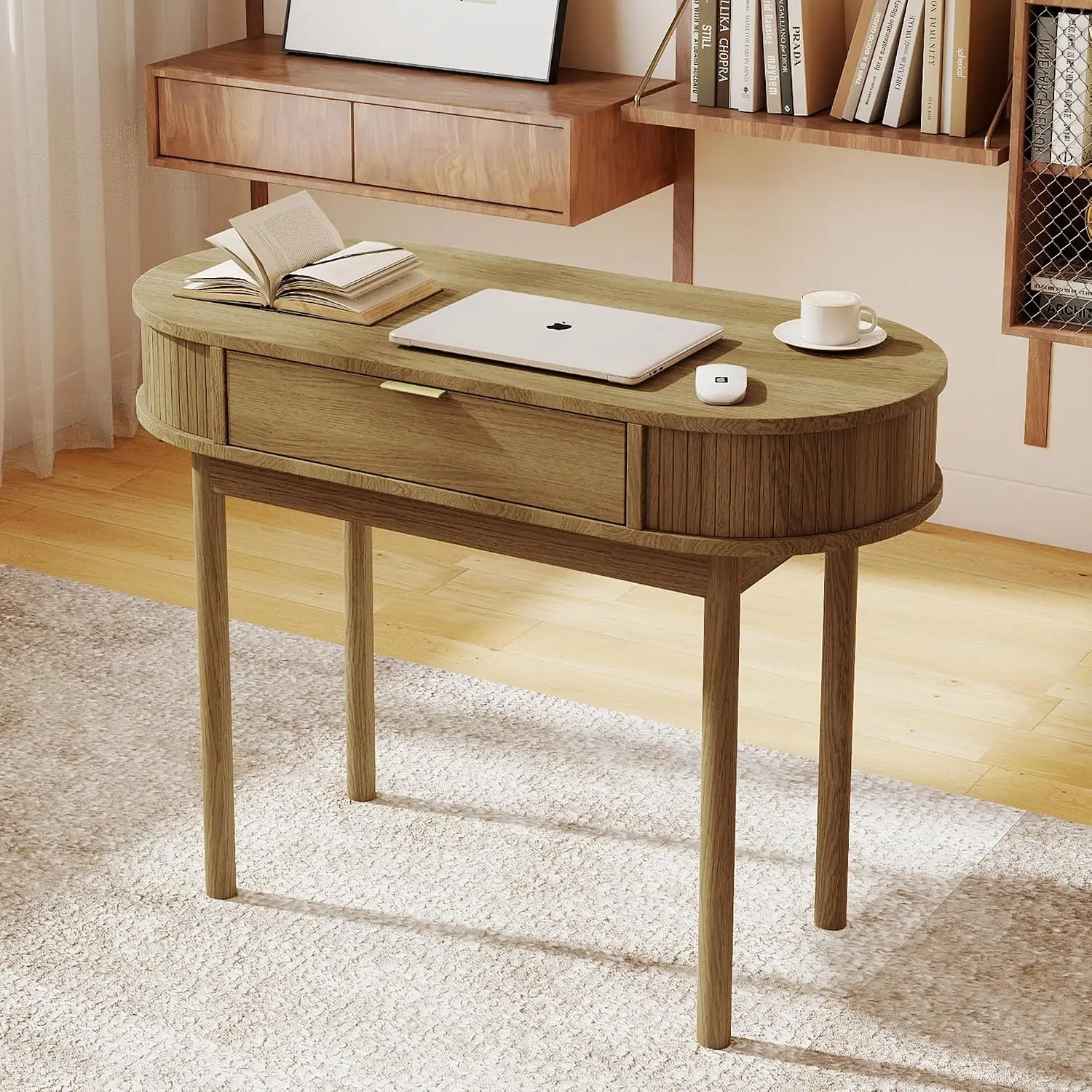 Wood Desk with Drawer,39.36''Computer Desk Vanity Console Table,Brown, Customized