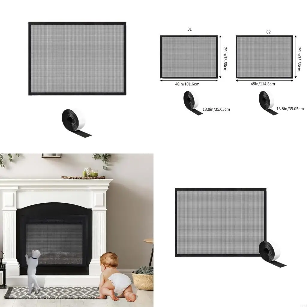 F19B Adjustable Barrier Hearth Mesh Gate Fireplaces Screen PVC Material Fireplaces Cover Ensure Safety for Children and Pets