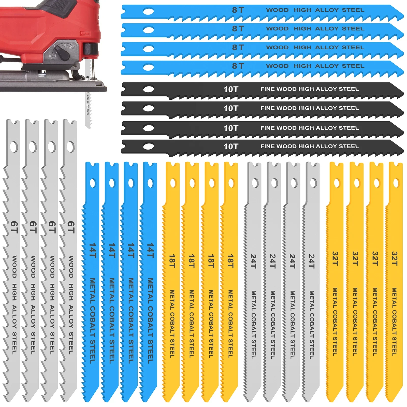 

28Pcs U-Shank Saw Blades Set HCS/HSS Saw Blade Assortment with Case Sturdy Wood and Metal Cutting Saw Blades Replacement