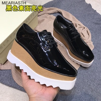 Solid Patent Leather Women Shoes Lace Up wedge Heel Increased Flat Platform Oxford Shoes Woman Loafers Casual Shoes Plus Size 41