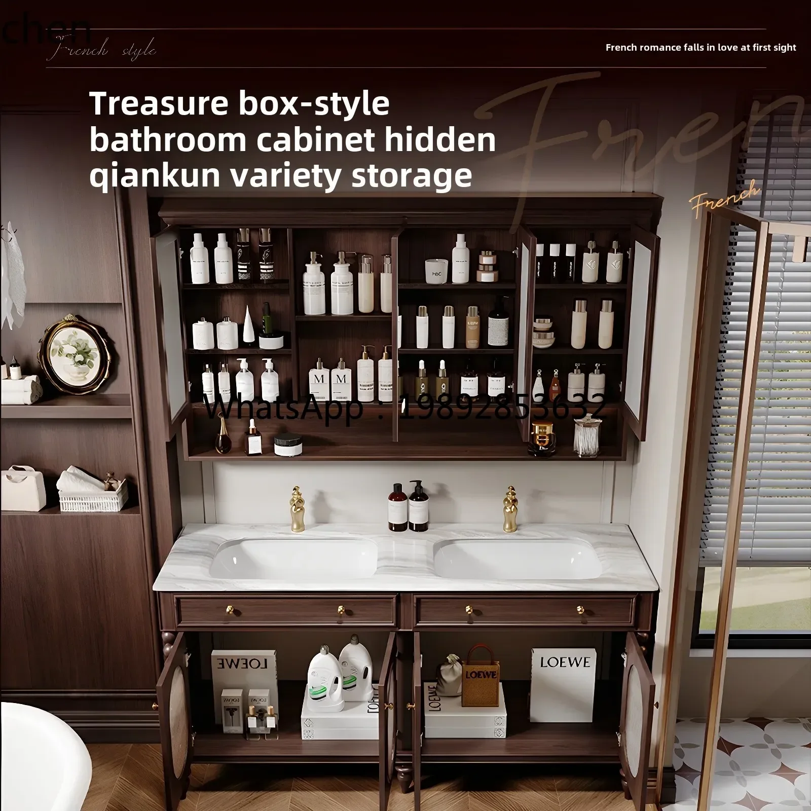 YFY  baroque luxury stone ceramic double basin double faucet new Chinese floor-to-ceiling model plus large basin bathroom