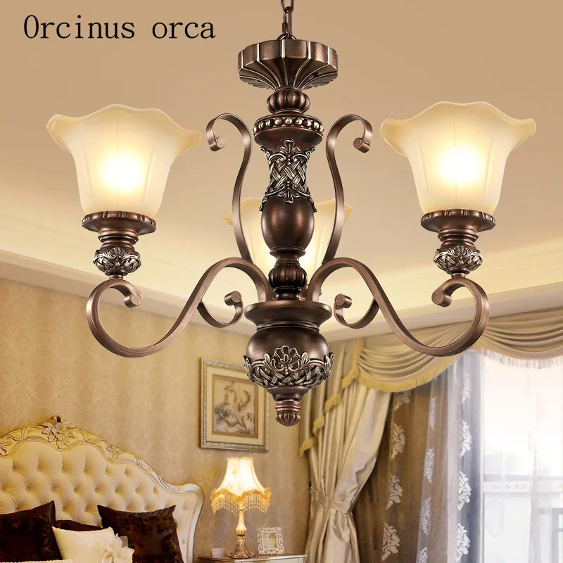 American classical sculpture chandelier living room bedroom lamp European style simple and creative iron art chandelier