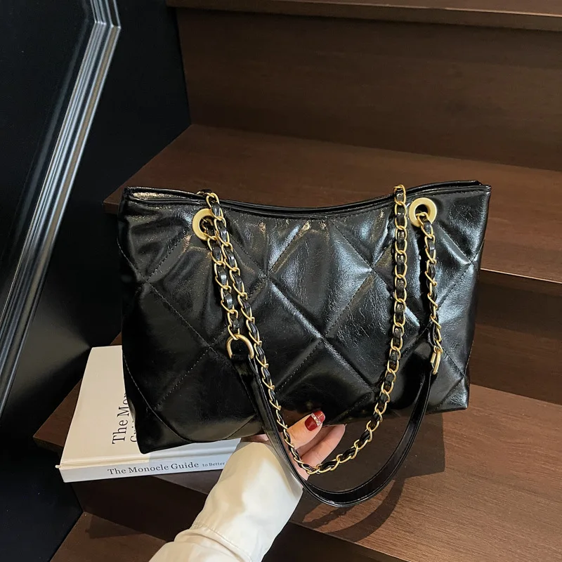 

2025 Новинка! Стеганая большая сумка - модная женская сумка на цепочке Viral, большая вместимость, через плечо, универсальная