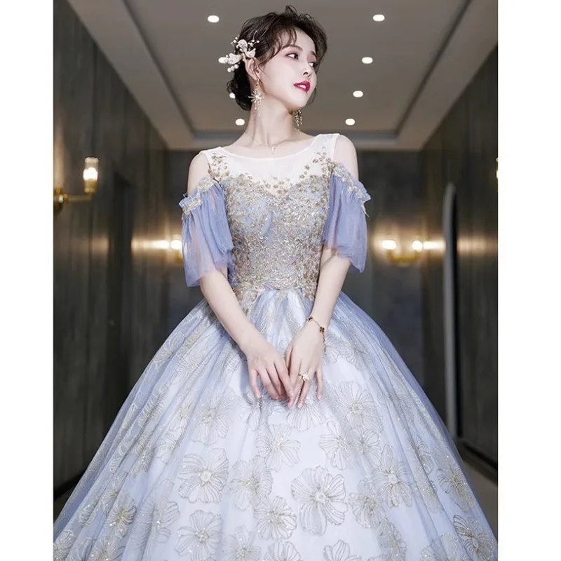 Nouvel hôte, banquet, spectacle de marche de réunion annuelle, robe d'examen d'art vocal, performance solo sur scène, jupe bouffante, robe de soirée élégante