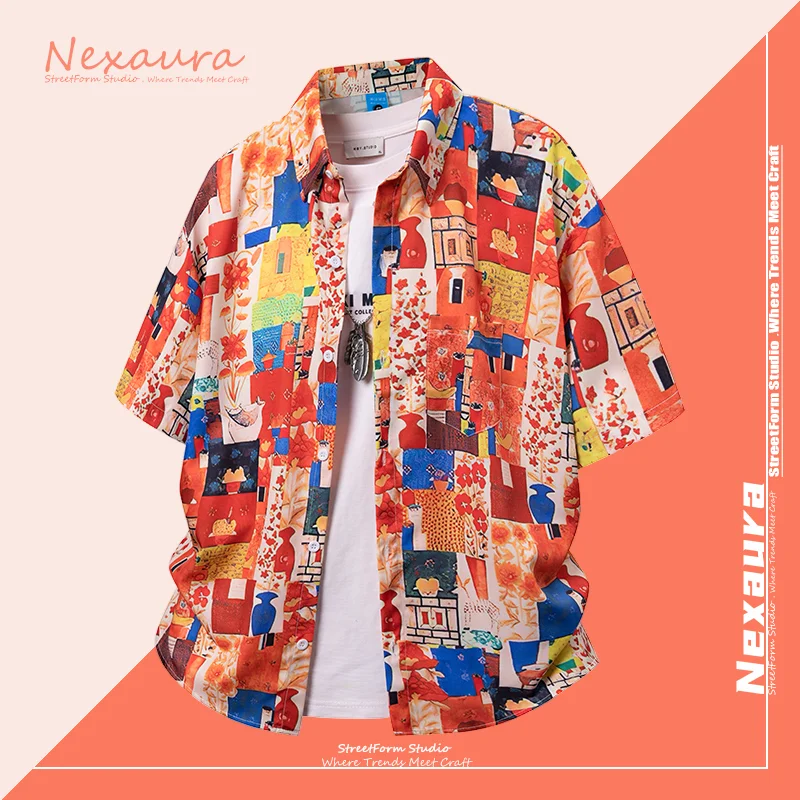 

Nexaura модная брендовая ваза Ins Fun креативная ретро картина маслом унисекс свободная рубашка с цветочным принтом с коротким рукавом