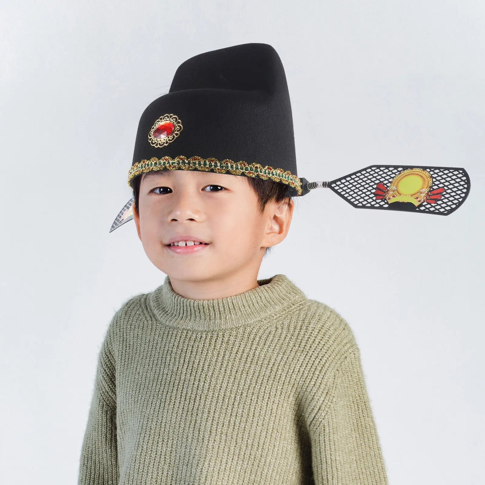

Black God of Wealth Hat Kids Felt Chinese Style Ancient Cap Decor Funny Retro Party Hat Prop Cosplay Traditional Festive