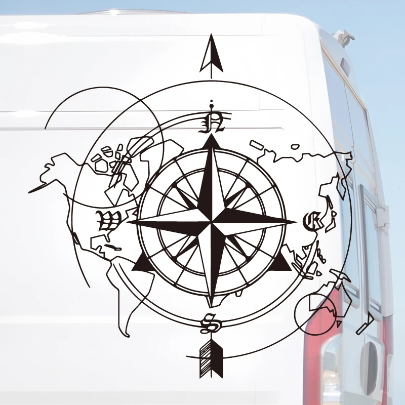 Adventure Compass & World Map Decal, Vinyl Sticker for Auto Body, Window, Truck, RV, Wanderlust Travel Lover Decor