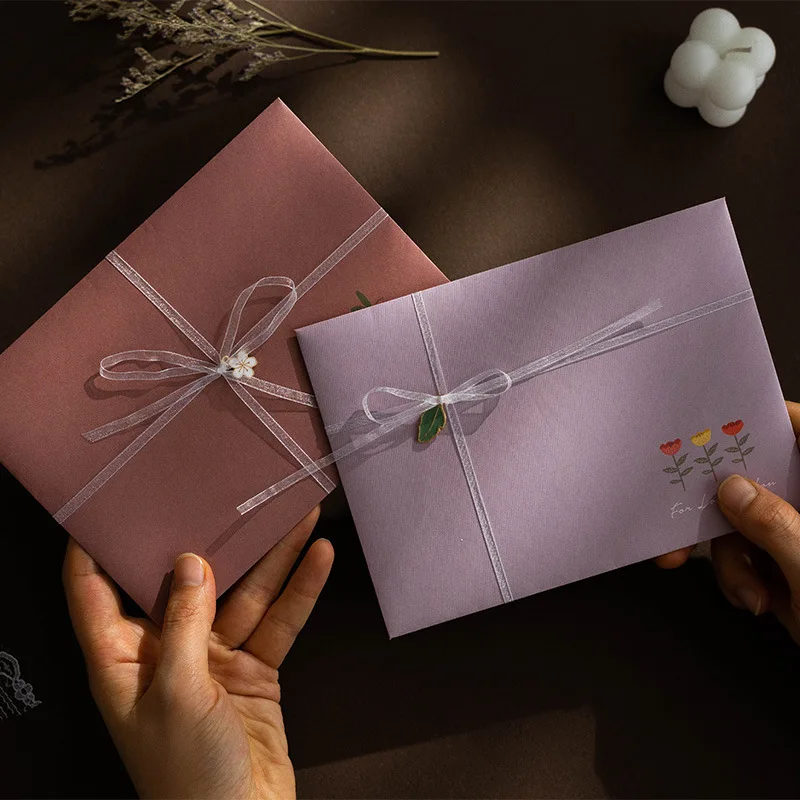 Envelopes florais bonitos com almofadas de carta e adesivos, DIY Convites para festa de casamento, cartões de capa, papelaria coreano, escritório,