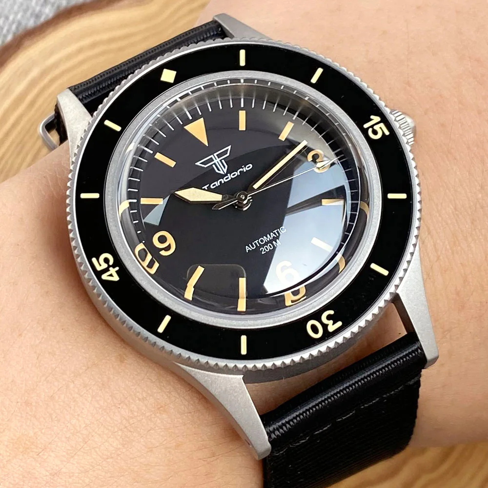 Tandorio 50-Fathoms NH35A Taucheruhr, Blase, Saphirglas, nicht strahlend, Vintage, wasserdichte Armbanduhr, 120 Klickslünette, Stahl 4