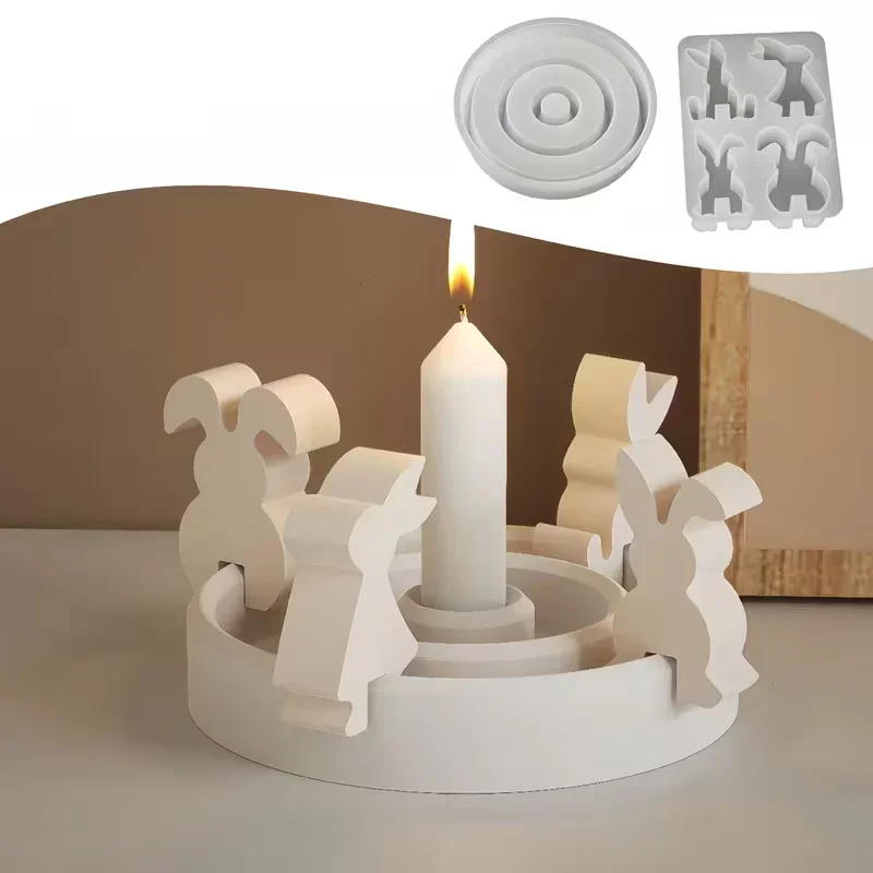 1 set di stampi in silicone a forma di coniglio, adatti per la creazione fai-da-te di figurine in resina e gesso, uova di Pasqua, per decorazioni per feste.