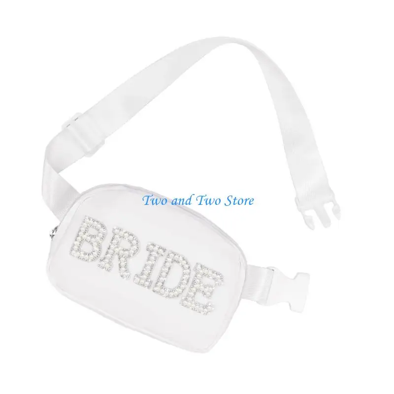 Hx6f brilhante pérolas carta noiva senhora náilon cintura saco design elegante para armazenamento essencial casamento