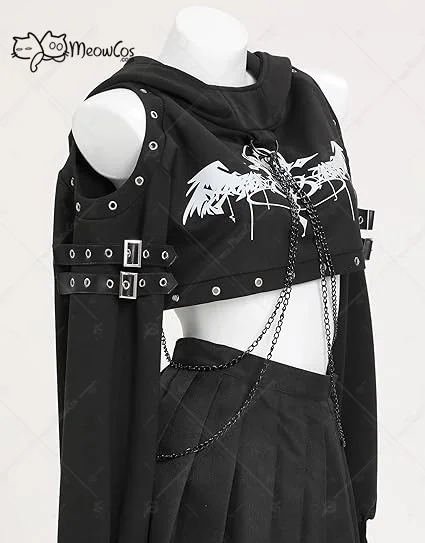 MEOWCOS Halloween Gothic Hoodies for Women Gothic Crop Top Punk Clothes Long Sleeve Chain Sweatshirt Hoodies Cosplay Costume view 3