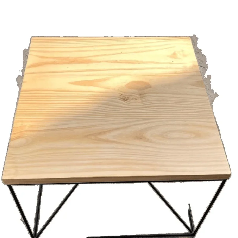 2025 new ins wrought iron solid wood coffee coffee table simple side table minimalist square Internet celebrity milk tea