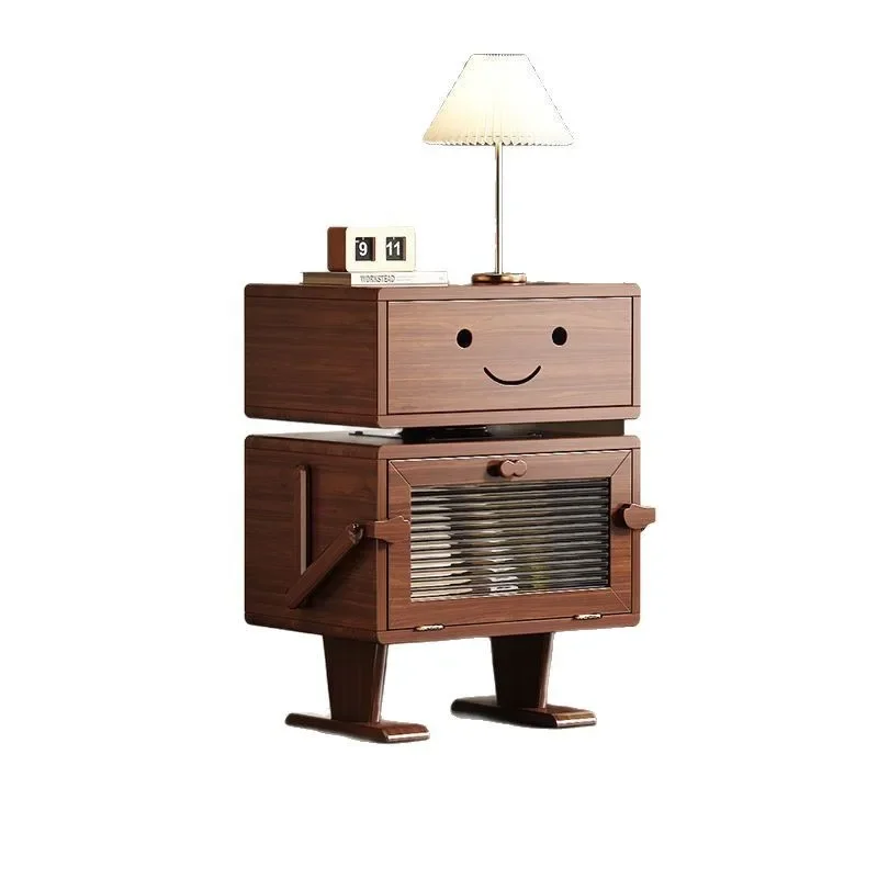 

Solid wood bedside table High cabinet Retro bedroom Lamp locker Living room Home creative side cabinet Robot bedside cabinet