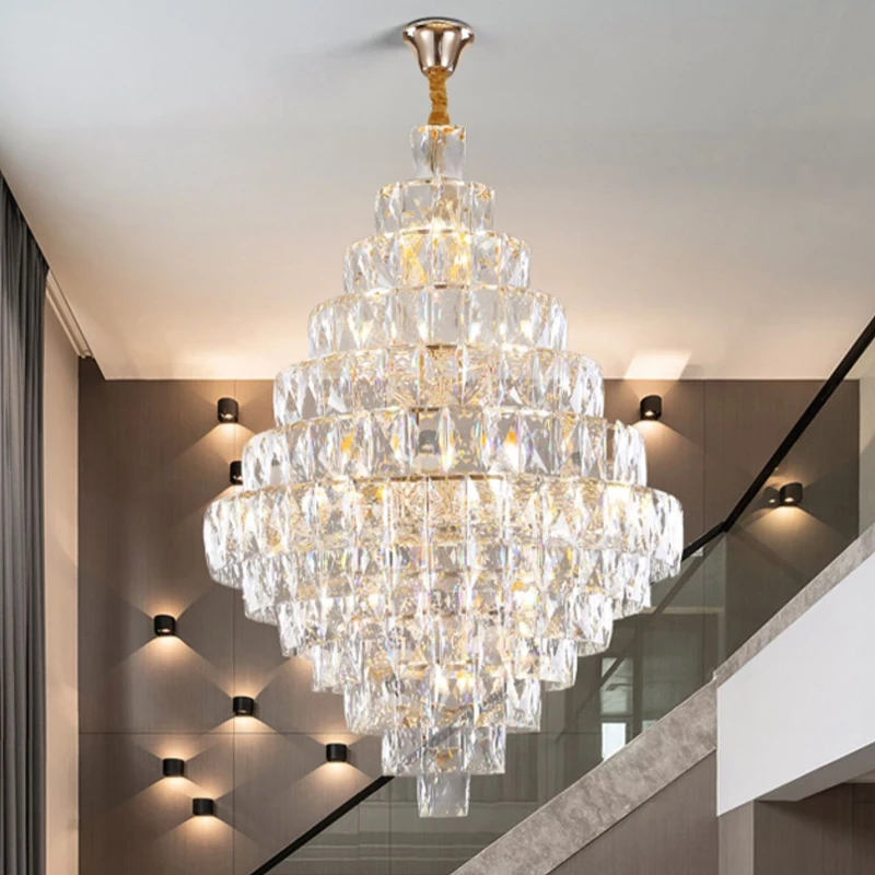 American Luxury K9 Crystal Chandeliers Lights Fixture European Modern Shining Chandelier Home Villa Loft Stair Way Hanging Lamp