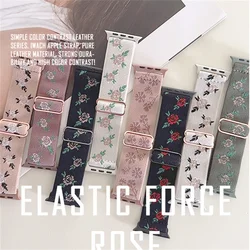 Korea Retro Flower Strap For Apple Watch Band 49mm 40 44mm 45mm 41mm 38 42 Elastic Nylon Bracelet For iWatch Serie 3 5 6 SE 7 8