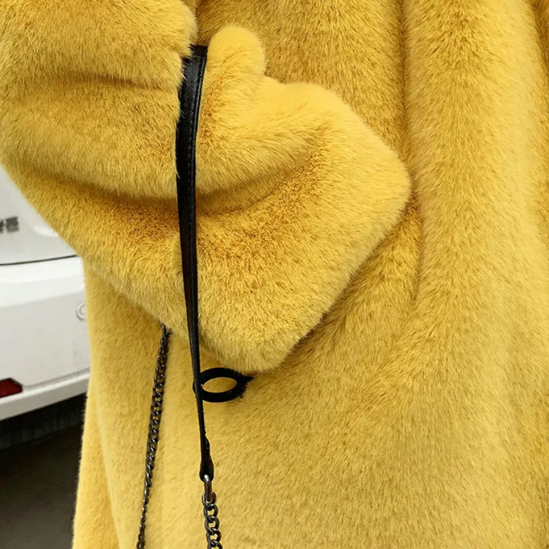 Cappotto di pelliccia sintetica con cappuccio da donna cappotti solidi da donna giacca di pelliccia sintetica calda spessa cappotto lungo di peluche da donna cappotto invernale femminile