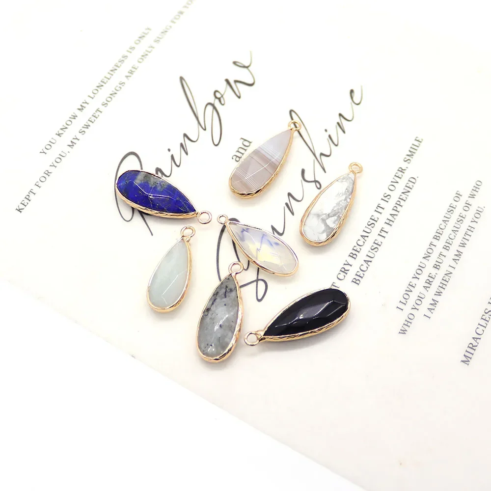 Exquisite Simple Natural Stone Polished Faceted Drop-shaped Crystal Lapis Lazuli Edge-wrapped Single-hole Pendant DIY Accessory