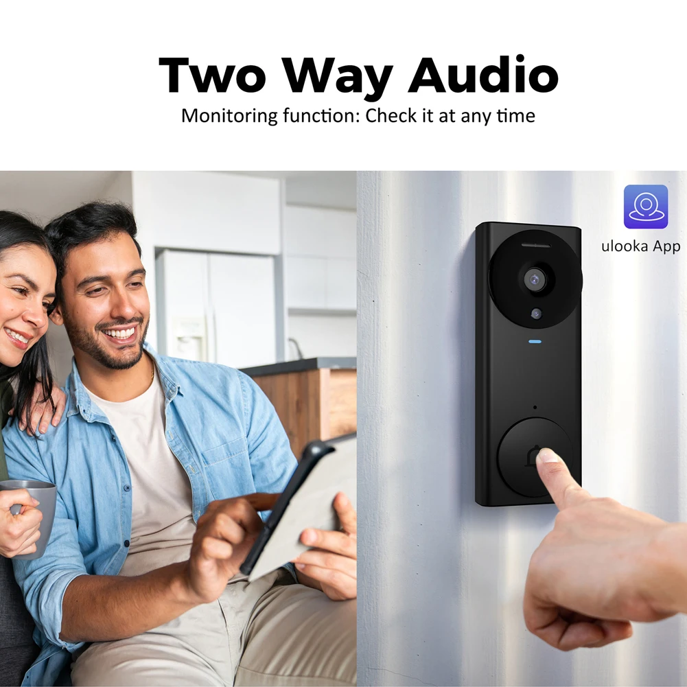 2.4G Wi-Fi Wireless Video Doorbell Two-Way Audio Smart Video Doorbell Cloud Storage Type-C Charging for Home Office Warehouse