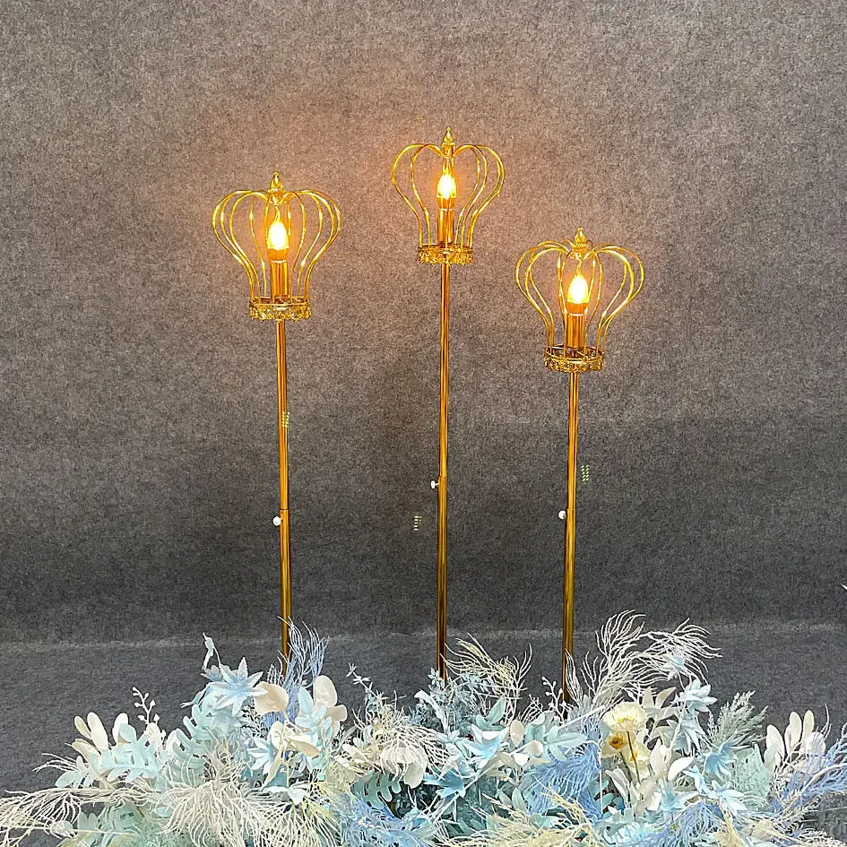 New Golden Electroplated Iron Wedding Props Path Light Flower Stand Crown Glowing Road Light Guide