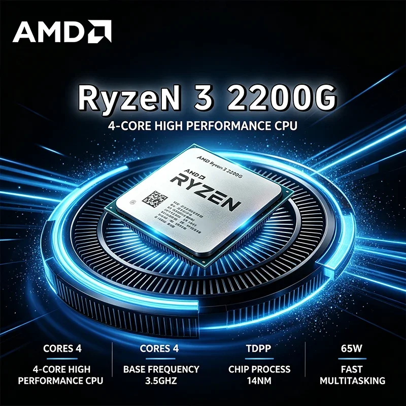 AMD Ryzen 3 2200G Processor 4-Core 4-Thread 3.5GHz Base 3.7GHz Max Boost AM4 Socket L3 Cache 14nm 65W TDP Radeon Vega 8 Graphics