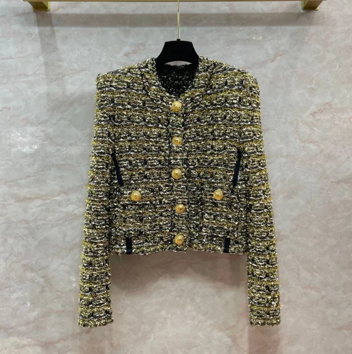 

High-End Parisian Gold And Silver Tead B irt Sli Golden Outerwear Top ort Faionable Button-Up Ladies' Jaet